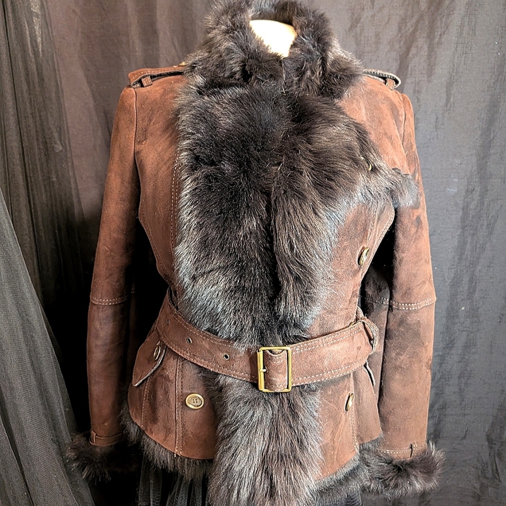 Burberry Brit Suede Shearling Double Breasted Jacket US size 10